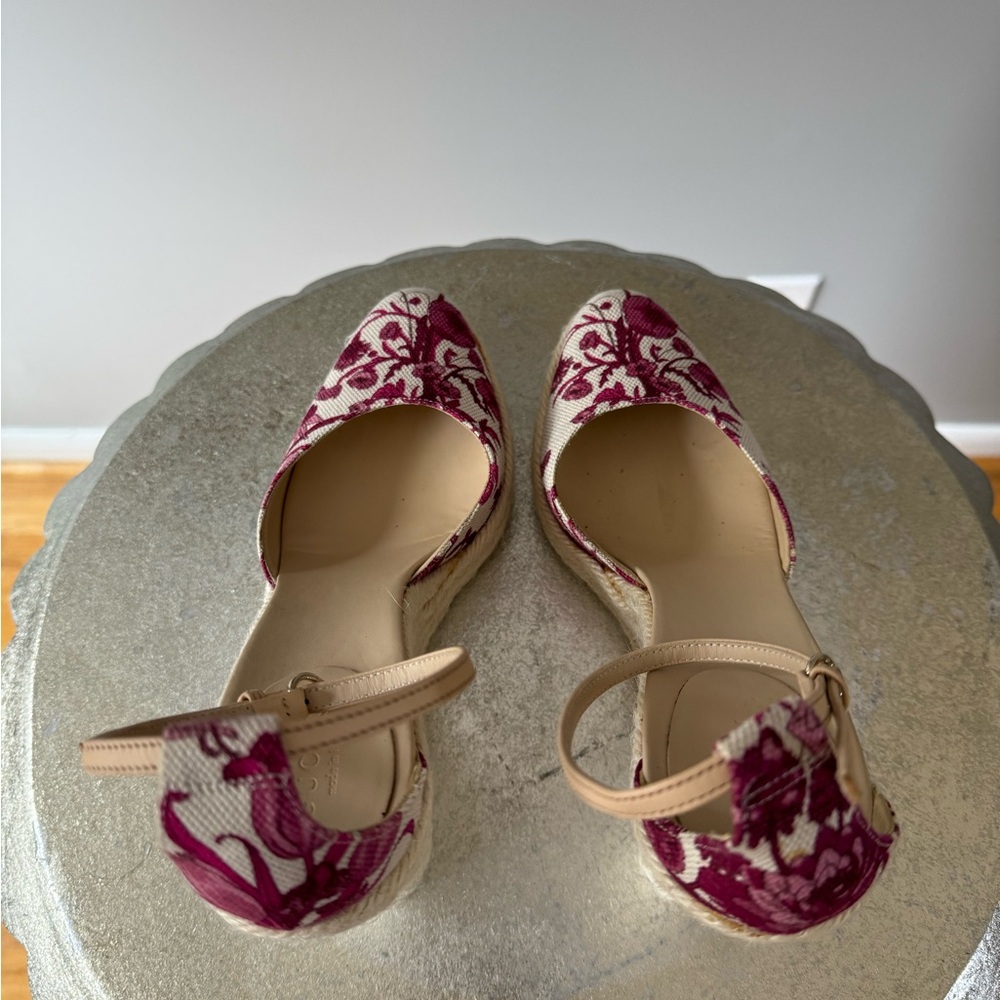 GUCCI - Floral Espadrille Wedge Sandals - Picture 10 of 14